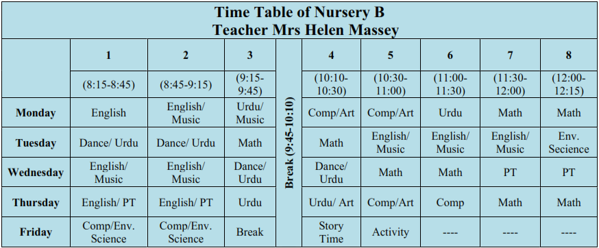 nurb Timetable